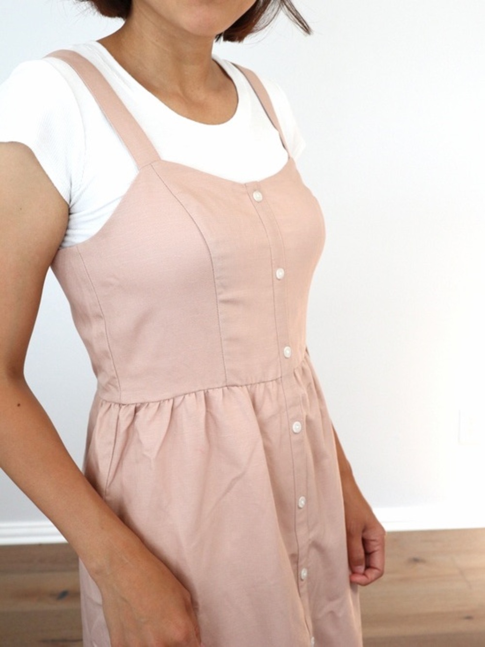 Frank and Oak button up ruffle dress M light peach pink tencel linen sundress - Picture 12 of 12
